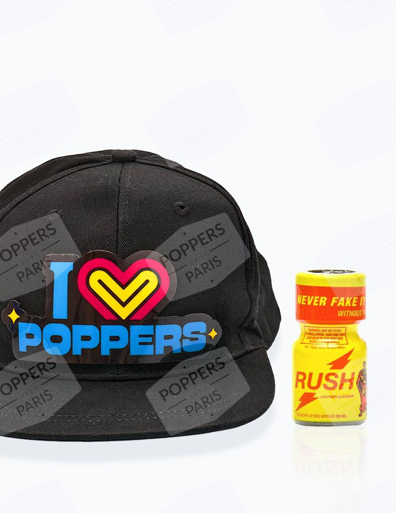 Pack Casquette LED "I LOVE POPPERS" + poppers Rush Original 10ml